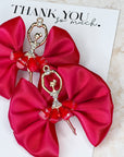 Red Ballet Satin Pigtail Baby Bow Set