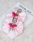 Pink Ballet Satin Pigtail Baby Bow Set