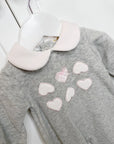 Grey & Pink Velour Heart All In One