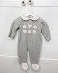 Grey & Pink Velour Heart All In One