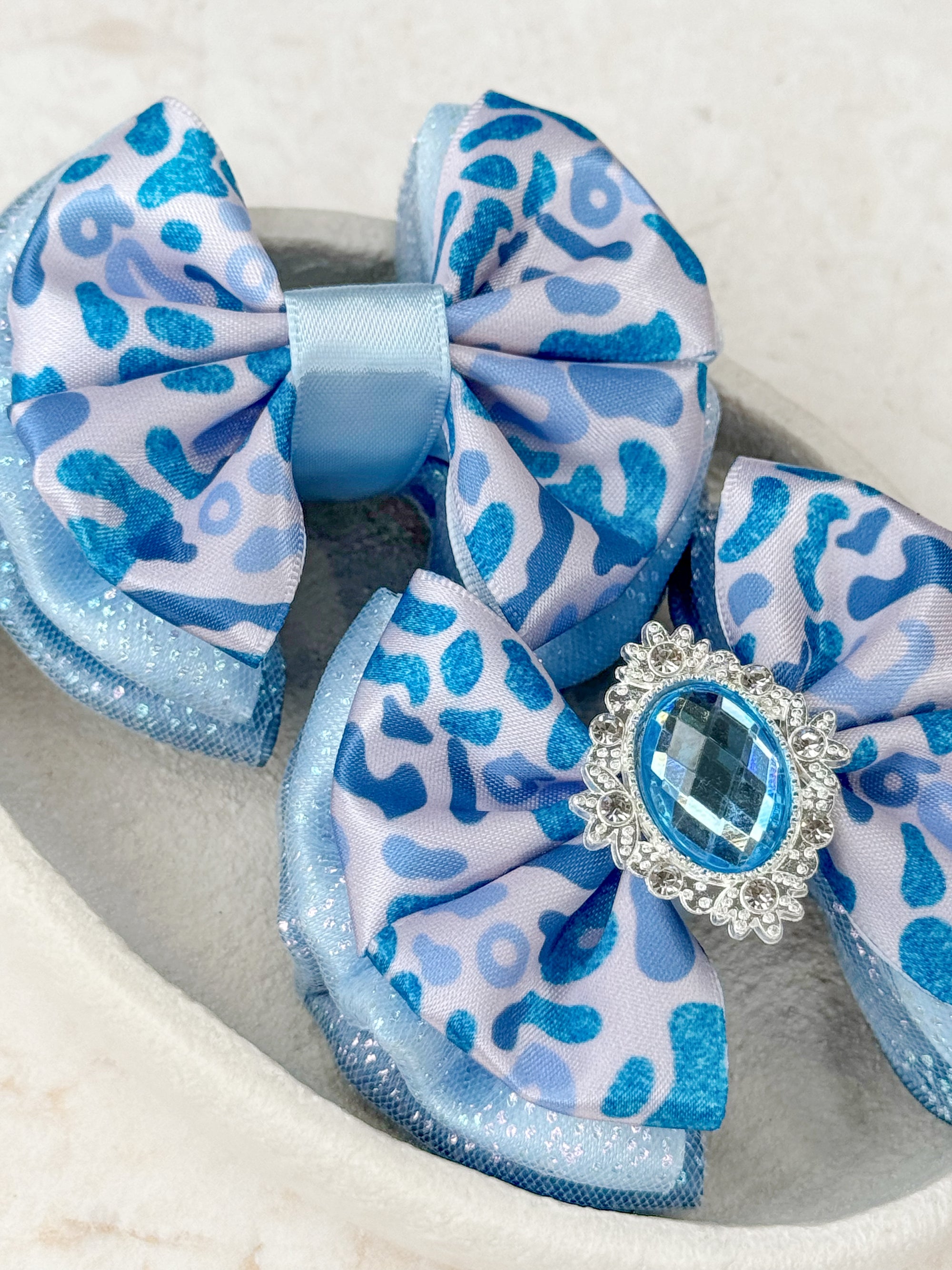Blue Leopard Capri Baby Bow