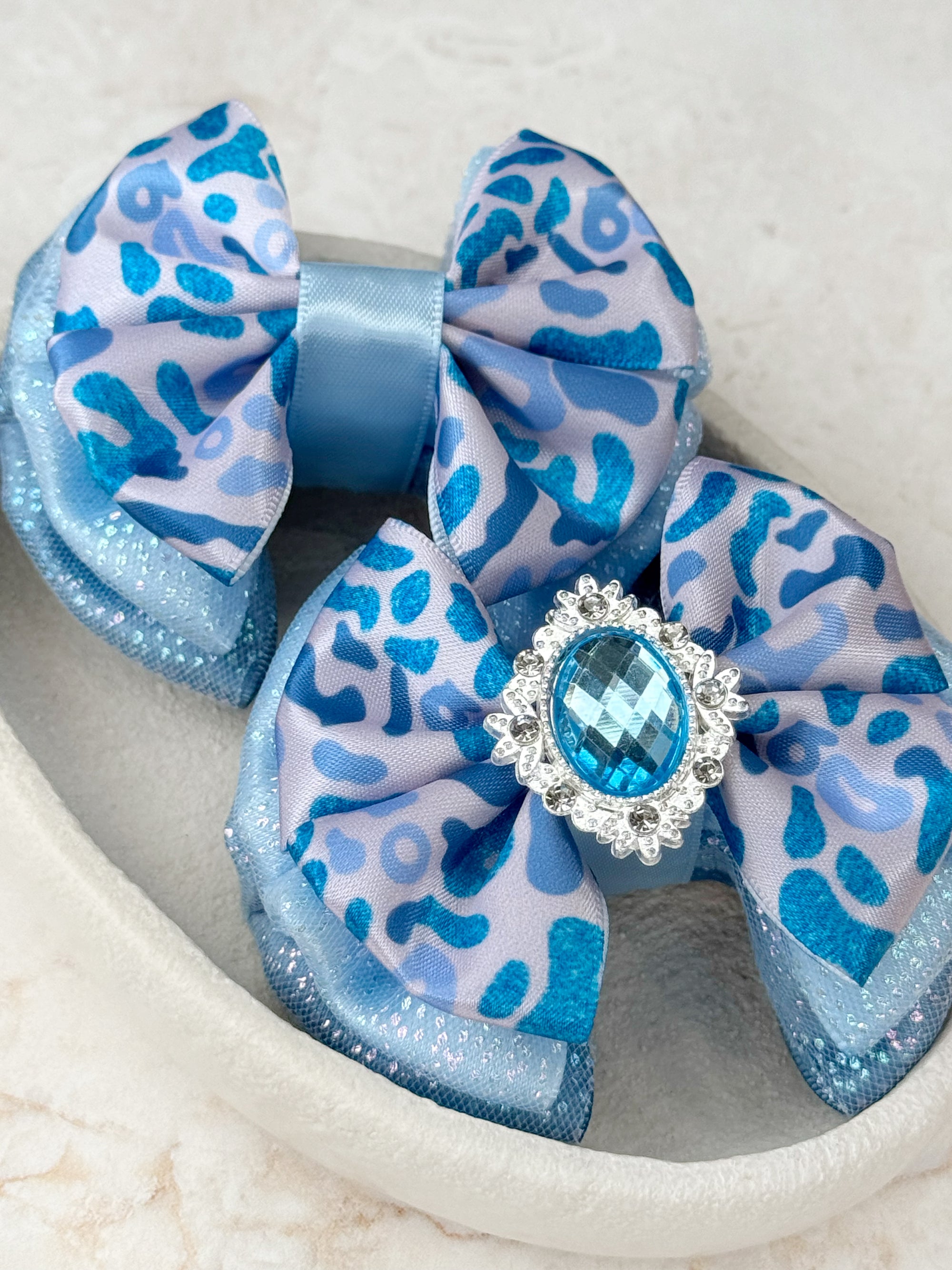 Blue Leopard Capri Baby Bow