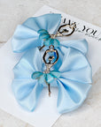 Blue Ballet Satin Pigtail Baby Bow Set