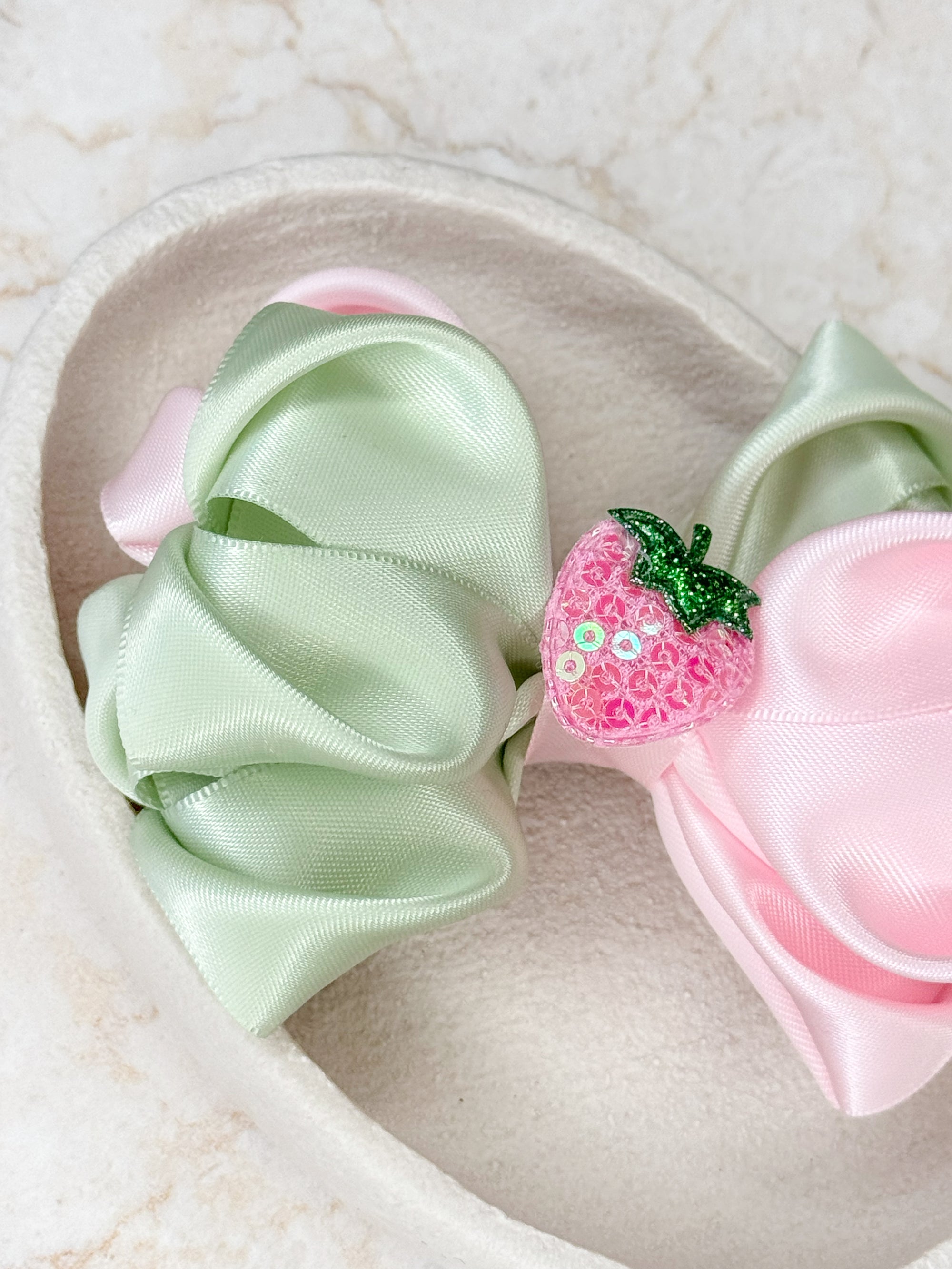 Strawberry Matcha Ivy Satin Bow