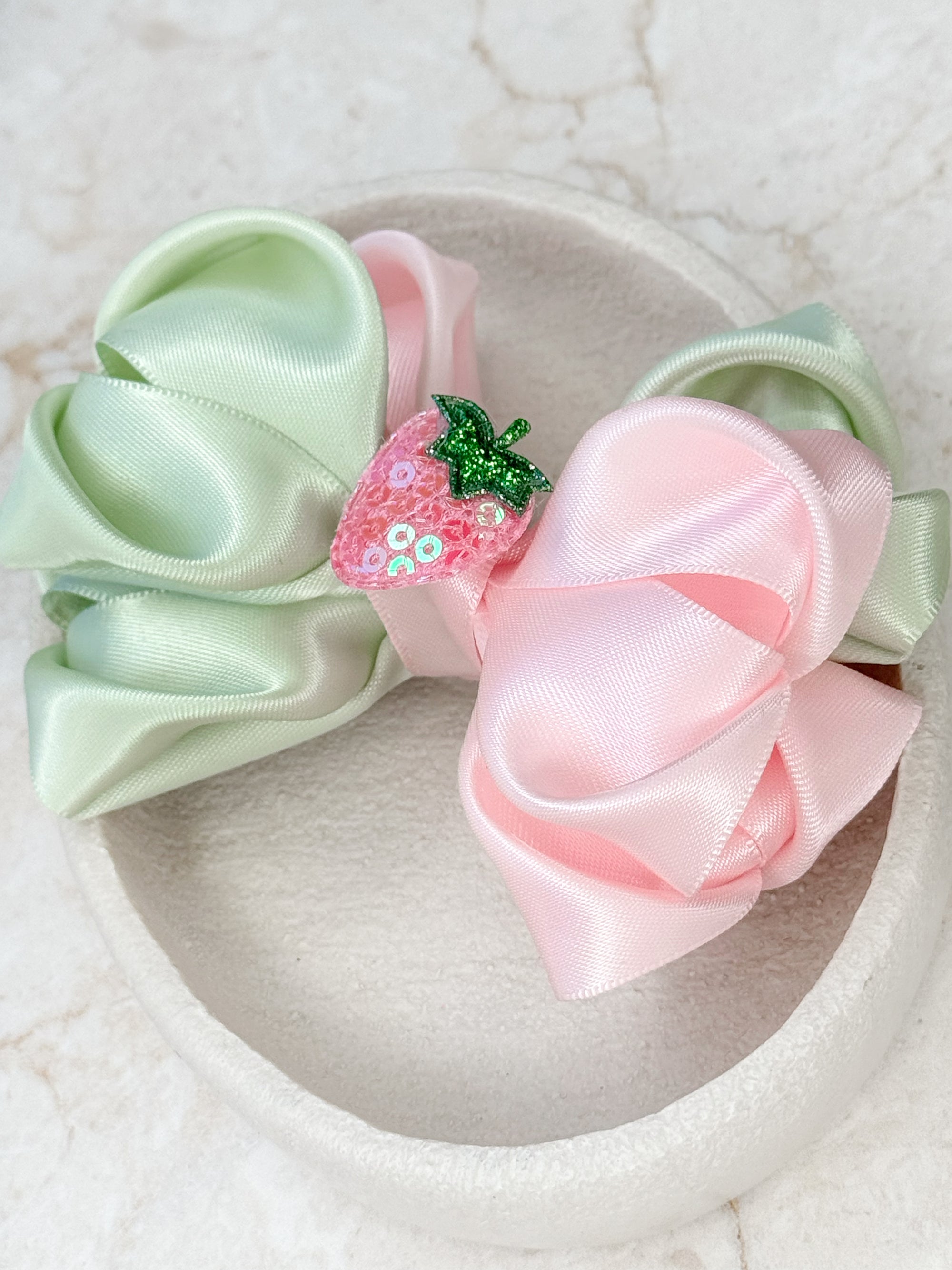 Strawberry Matcha Ivy Satin Bow