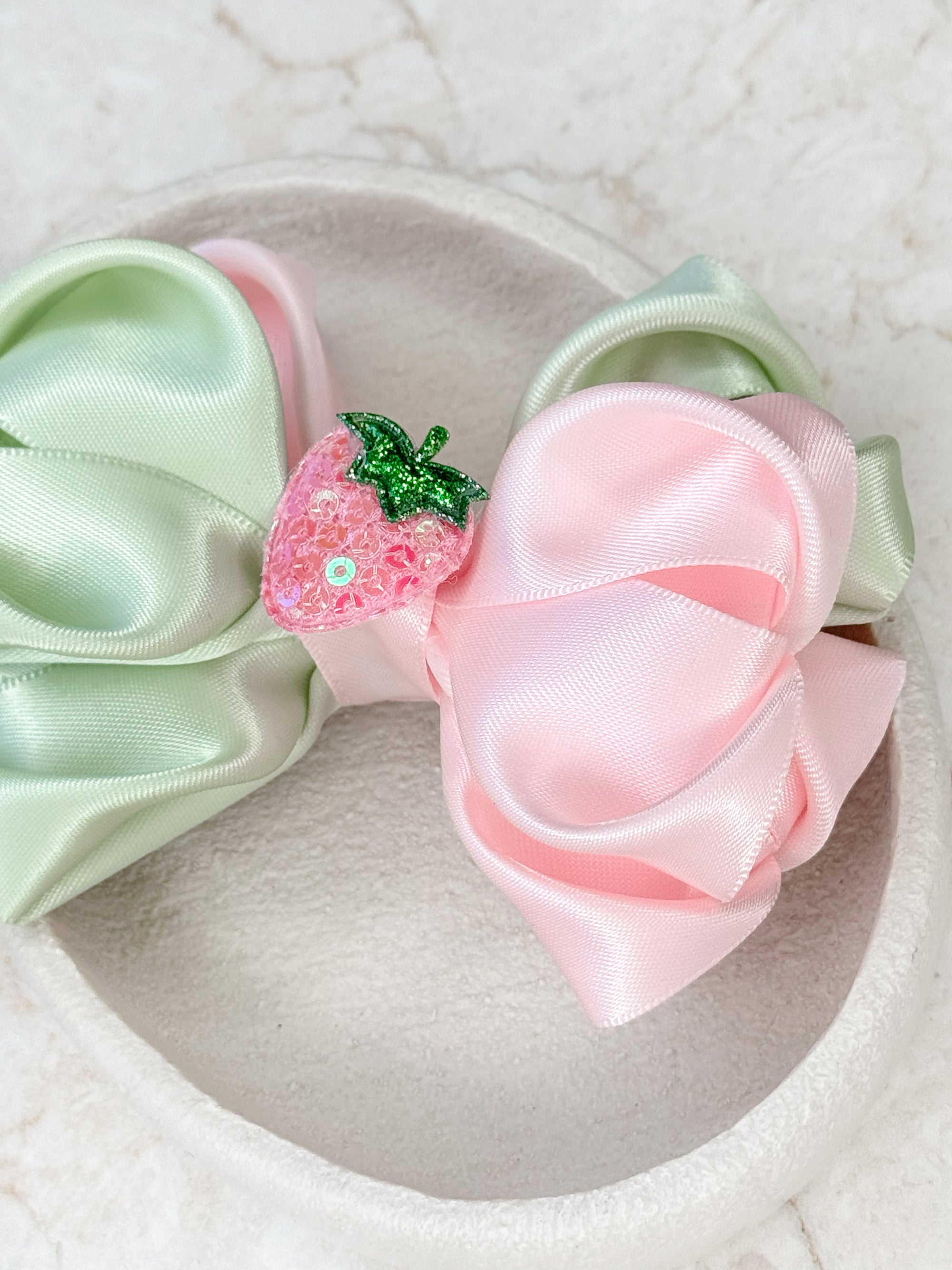 Strawberry Matcha Ivy Satin Bow