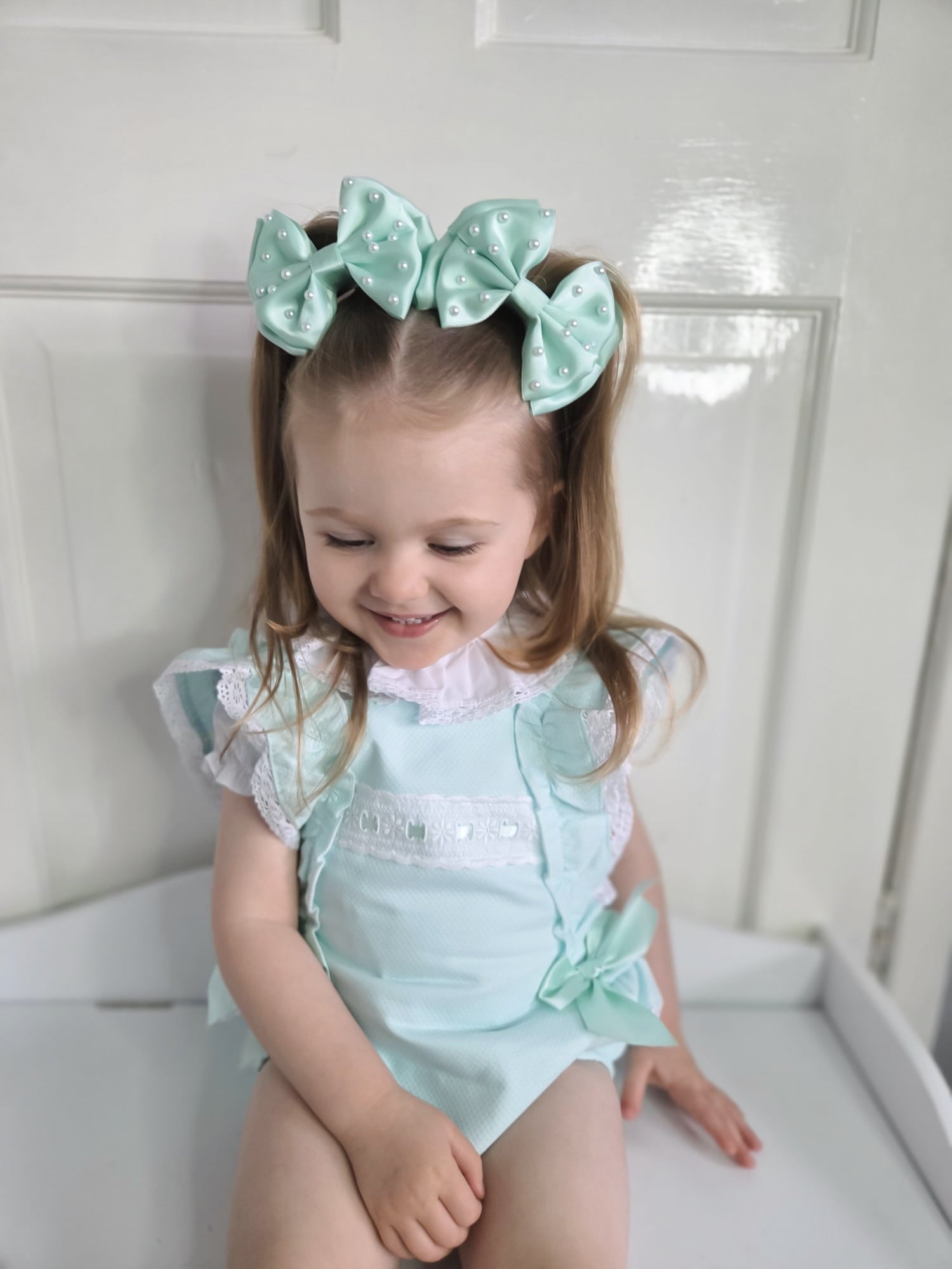 Our Satin Pearl Capri Baby Bows
