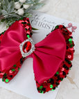 Step Into Christmas Satin & Sequin Baby Bow