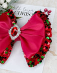Step Into Christmas Satin & Sequin Baby Bow